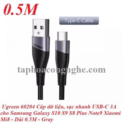 Ugreen 60204 0.5 Màu Xám Cáp USB-A sang Type C sạc nhanh ED022 30060204
